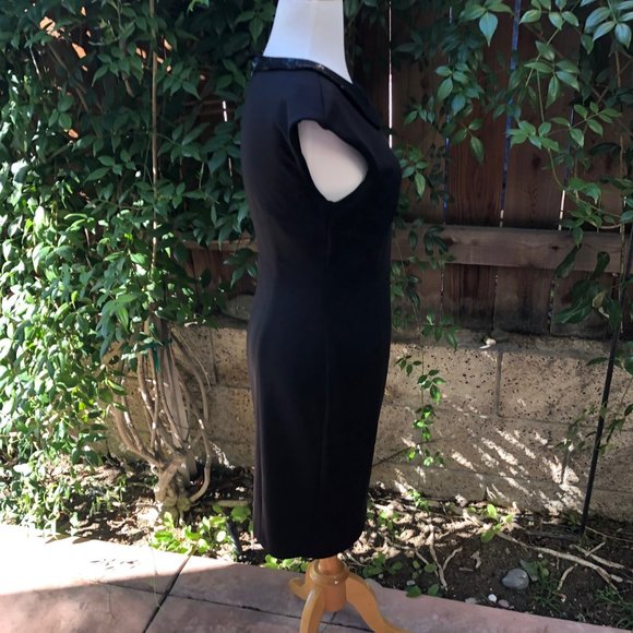 Calvin Klein Little Black Dress Sequined Peter Pan Collar Sheath Dress 2 - Picture 2 of 7